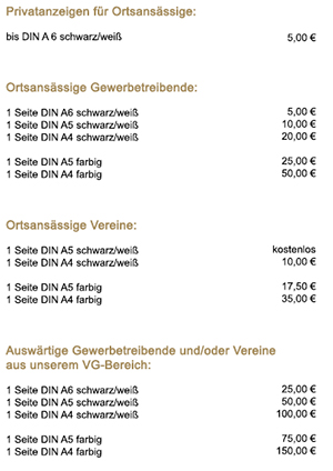 Anzeigengebühren